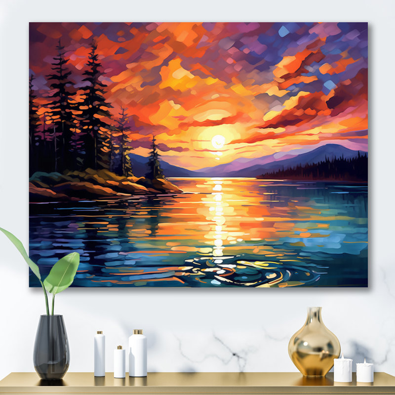 Coucher de soleil avec des reflets colorés IV - art côtier coucher de soleil sur toile, Toile tendue