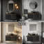 Ensemble de meuble-lavabo mural 30 po, fabrication en contreplaqué, plateau en pierre frittée, lavabo vasque en céramique et rangement à fermeture en douceur (noir)-2114699457
