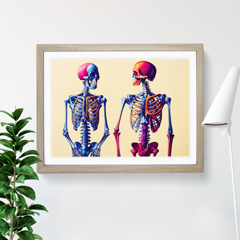 Two Skeletons - Single Picture Frame Print, 46cm H x 64cm W x 2cm D, Oak