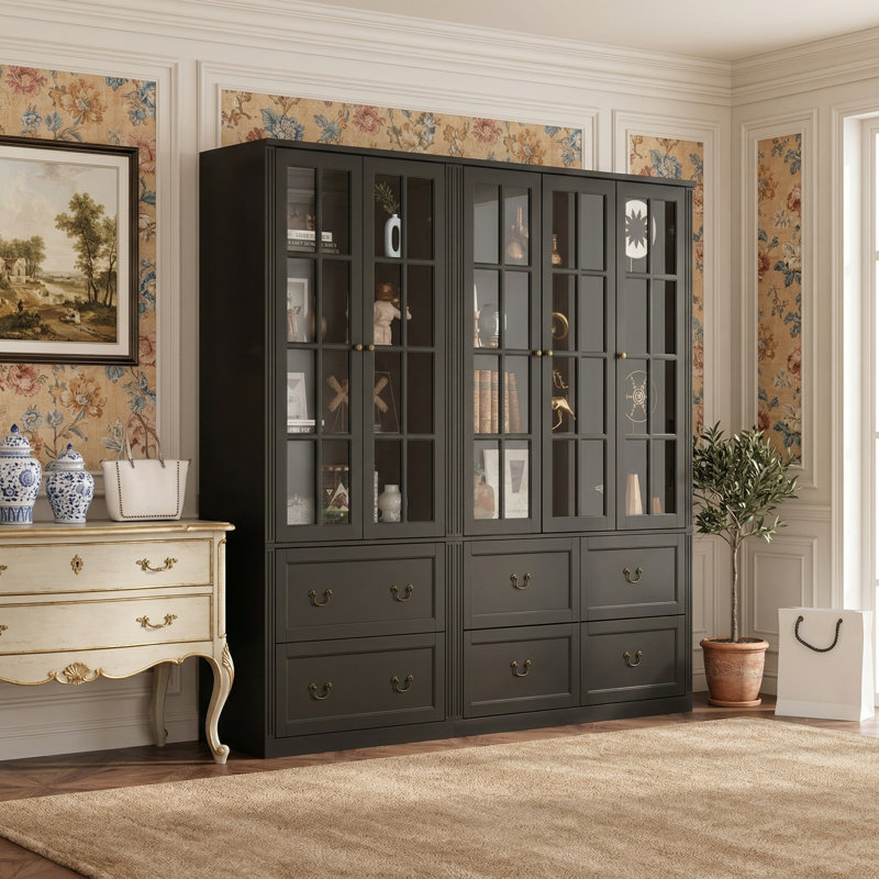  Vitrine en bois, Noir, 78.7" H x 78.7" W x 15.7" D