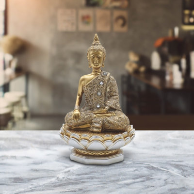 Jamik 6"H Earth Touching Buddha on Lotus Seat Figurine Unique Gifts