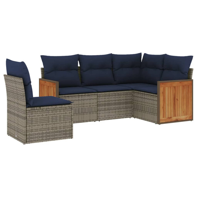 Ensemble de canapé de patio 6 pièces avec coussins en rotin de polyester noir