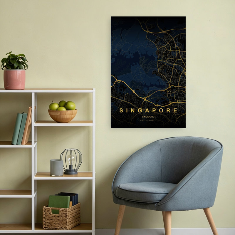 Singapore Urban Map Abstract Modern City Landscape Wall Art Print 1 Piece Wrapped Canvas Wall Art, 60.96cm H x 40.64cm W