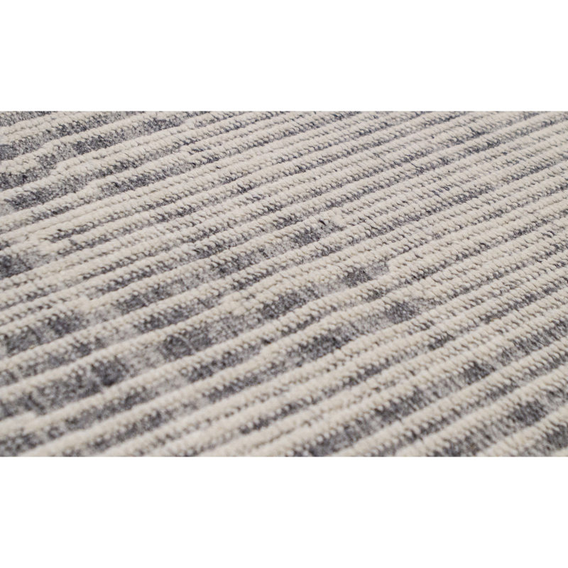 Hand Knotted Wool Plaid Area Rug in Ivory/Charcoal, Rectangle 6' x 9'