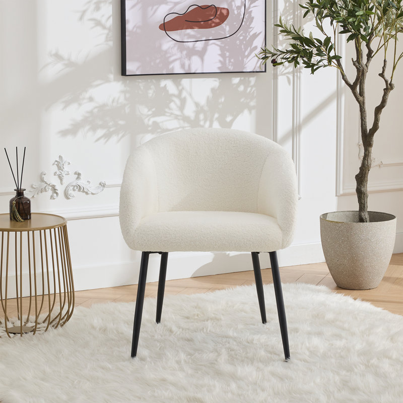 Boucle Modern Dining Chair Set, Black, Ivory