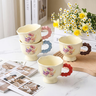 4-Pack Flower Handle Coffee Cups
