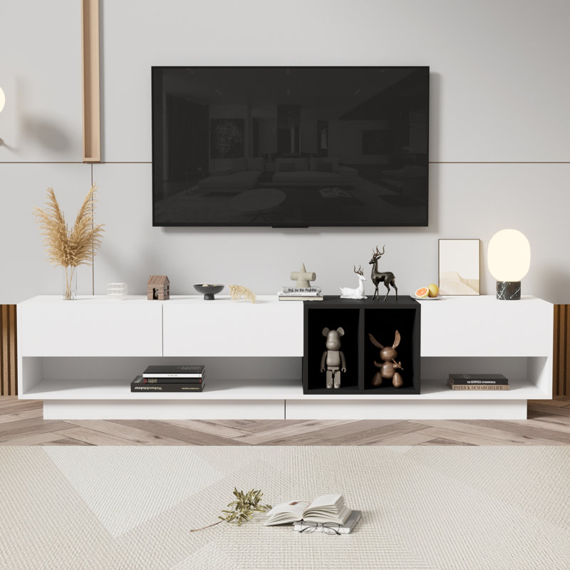 Meuble télé avec design compact, téléviseurs de 80 po, Blanc