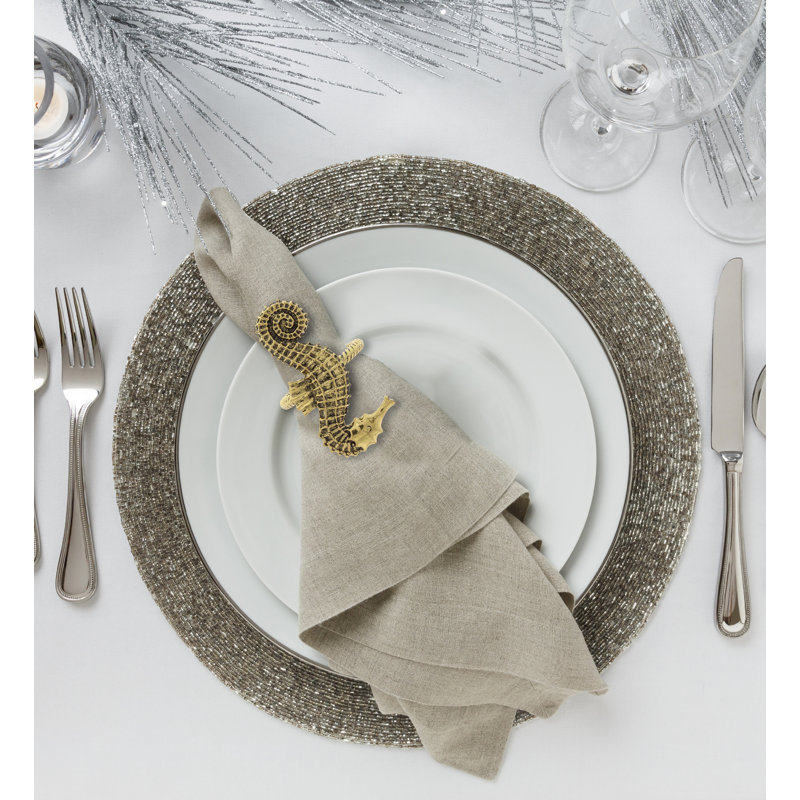 Gold Seahorse Embossed Metal Napkin Rings Set of 6