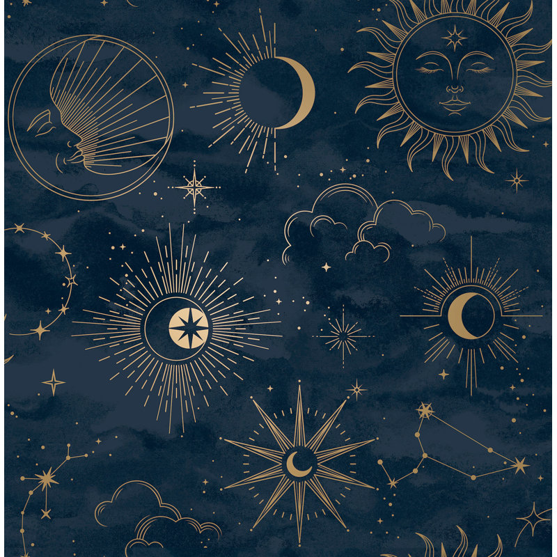 Papier peint mystique bleu marine céleste, Bleu
