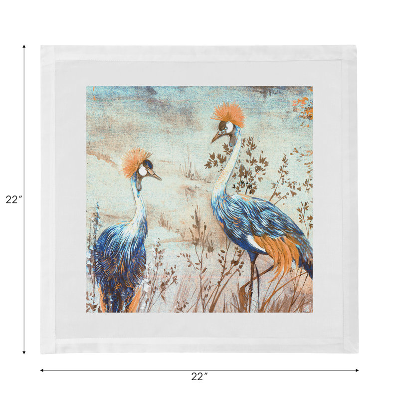 Crested Crane Ice Hemstitch 22" Linen/Cotton Napkin, Blue/Orange