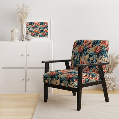 Chaise à accoudoirs décorative bohémienne et éclectique en velours à motif cachemire bleu et rose I