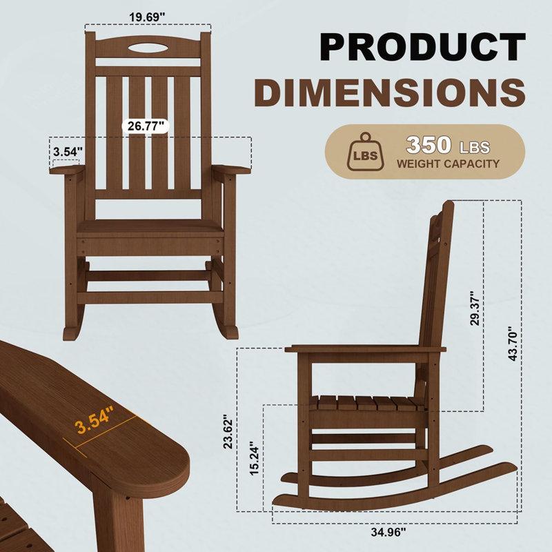 HDPE Patio Rocking Chair Set of 2, Brown