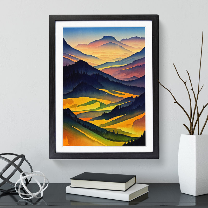 Meadow Landscape Watercolour No.2 - Framed Print, 46cm H x 34cm W x 2cm D, Black