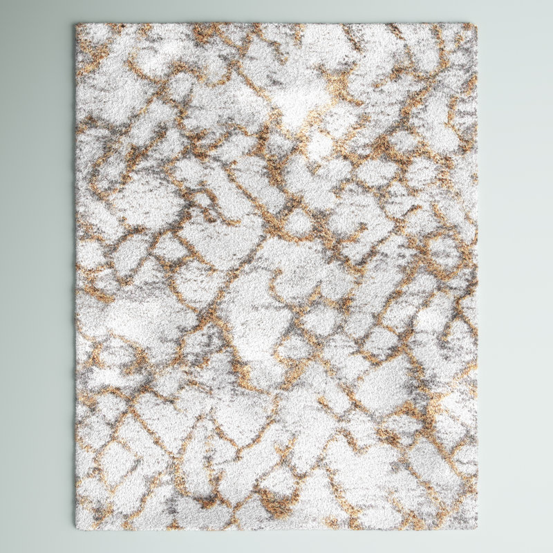 Tapis ivoire / doré à motif abstrait Cade, Rectangle 3 pi x 5 pi