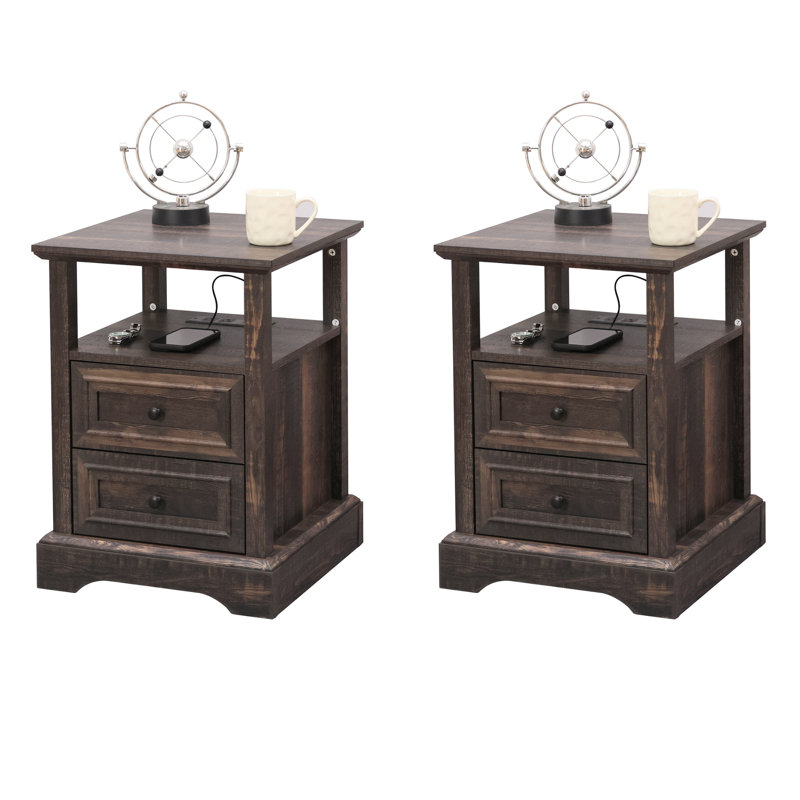 18'' W Nightstand With Drawer And Socket, Brown