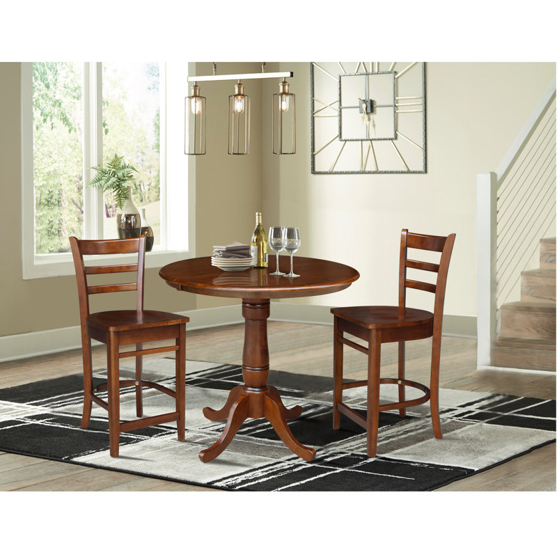 Ensemble de salle à manger à hauteur de comptoir en bois massif extensible, Espresso, 3 pièces
