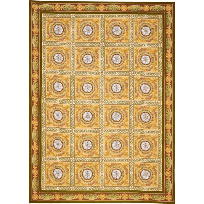Needlepoint Azm Hand-Knotted Wool Geometric Area Rug in Beige/Brown