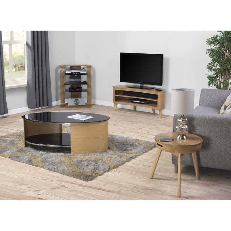 Yoakum End Table with Built-In Outlets, Oak