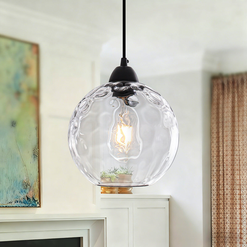 1-Light Textured Glass Dimmable Adjustable Pendant Light