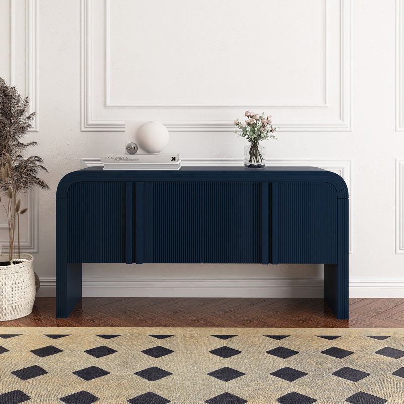 Armoire d'appoint 63 po x 15 po en MDF de haute qualité avec 4 portes, Bleu