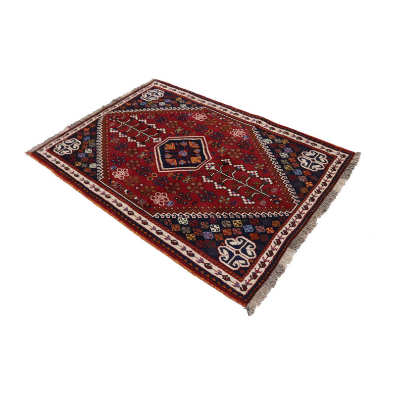 Tapis unique en laine noué à la main style Shiraz des années 2010 de 3 pi 6 po x 4 pi 11 po rouge