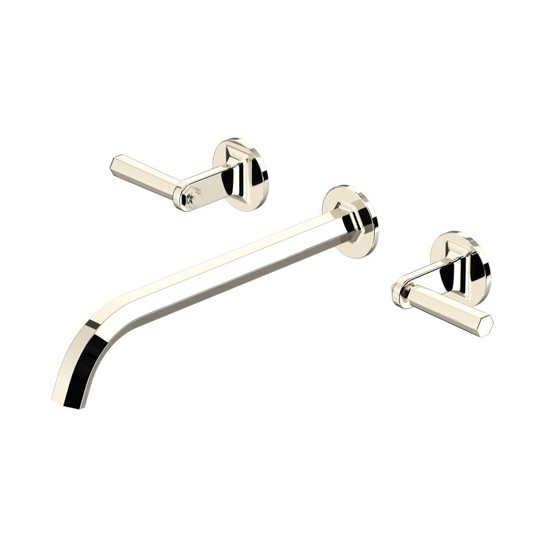 Modelle Wall Mount Tub Filler Trim With C-Spout, Polished Nickel