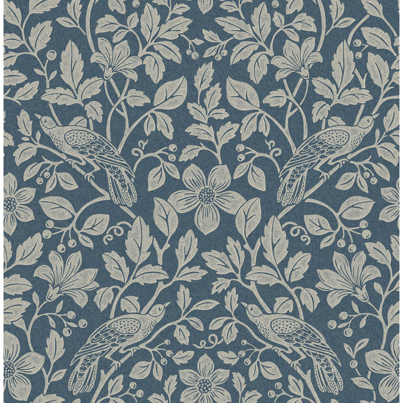Manjeet Bird Vine Wallpaper, Blue