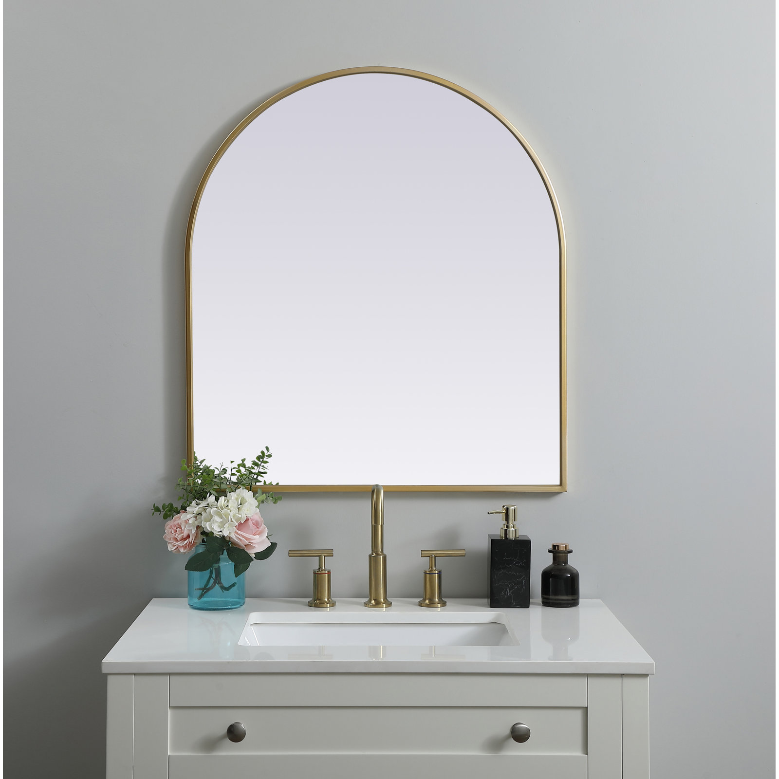 Sabine Metal Arch Wall Mirror, Brass, 30" x 27"
