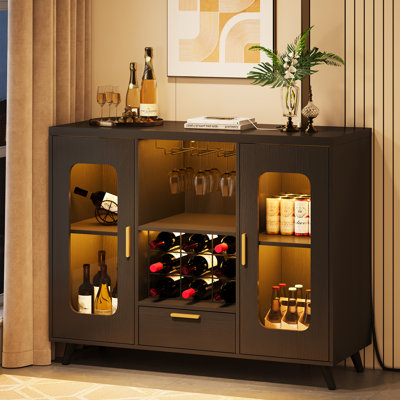 39" Wine Bar Cabinet with Power Outlets and LED Light by Wrought Studio
