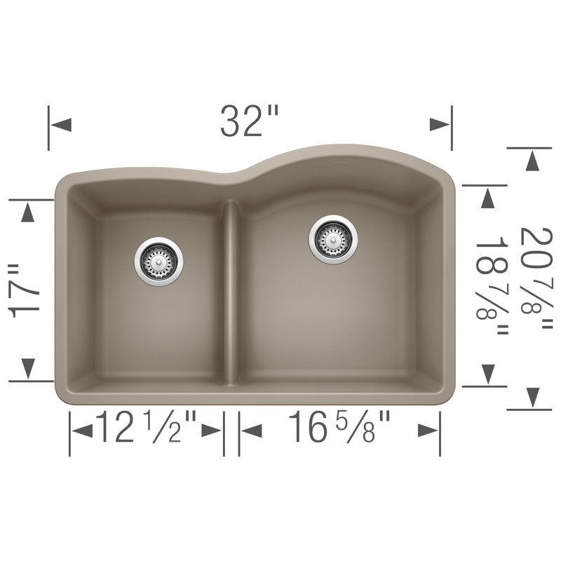 Diamond SILGRANIT 32" L x 21'' W Double Bowl Undermount Kitchen Sink, Truffle