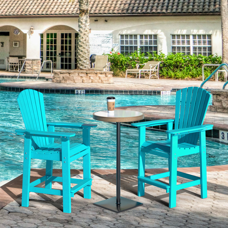 Outdoor Bar Stools Set of 2, HDPE Patio Bar Height Adirondack Chairs,Tall Barstools with Footrest for Kitchen,Poolside,Backyard,Garden (Tall Navy Blue)