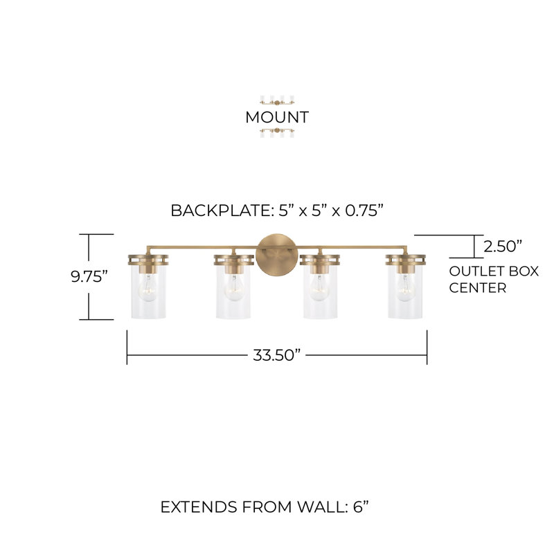 4 - Light Dimmable Vanity Light, Gold