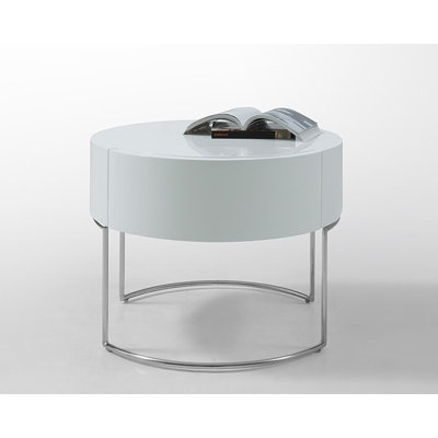 Aniston White High Goss Round Nightstand