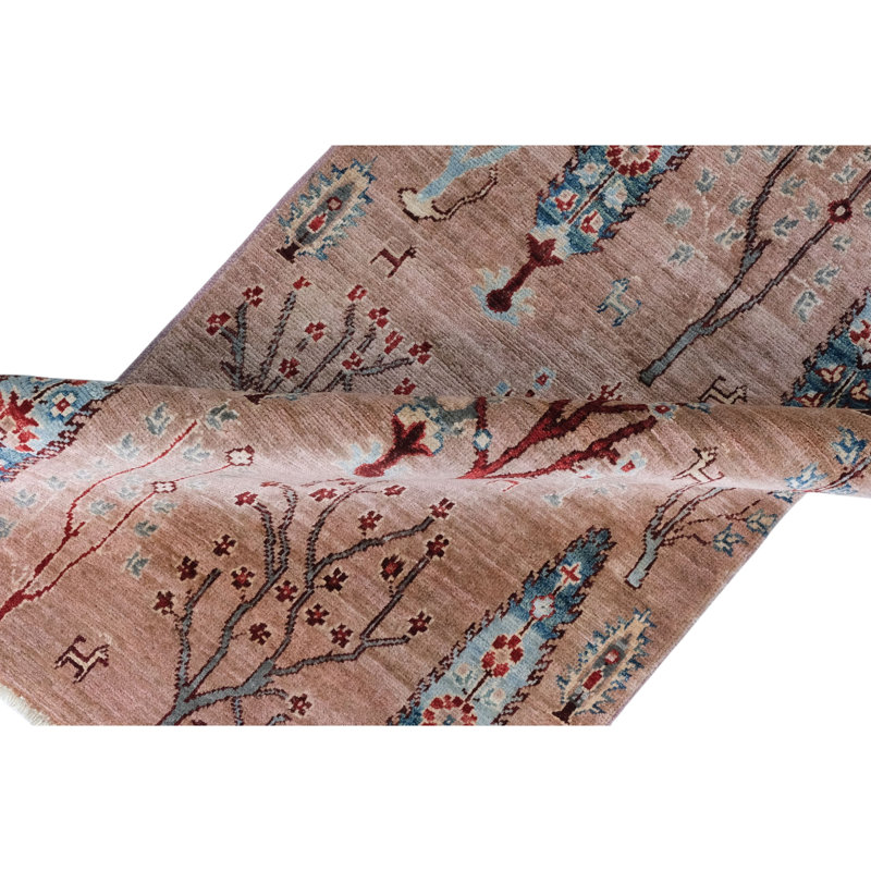 High-Quality Hand-Knotted Pink And Blue Area Rug