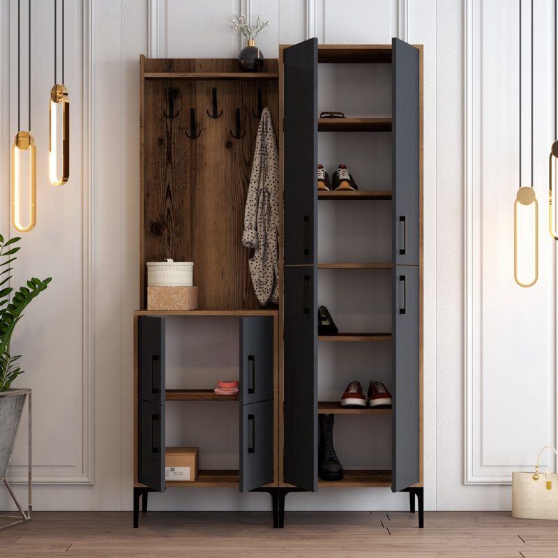 Arvydas Hall Tree with Shoe Storage, Walnut/Anthracite