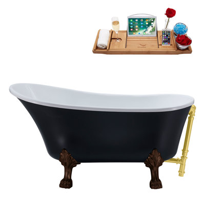 55" Streamline Clawfoot Soaking Acrylic Bathtub With Drain, Clawfeet, and Bamboo Tray