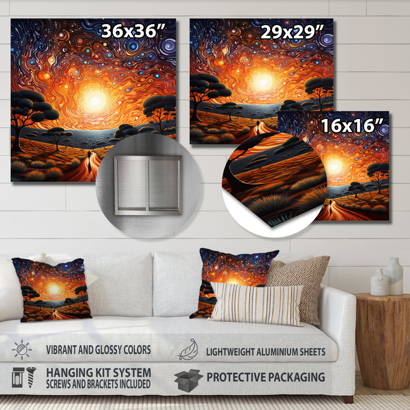 «Celestial Whirls Sacred Solitude - Art abstrait paysage mural», H 16 po x l 16 po x P 1 po, Métal métal