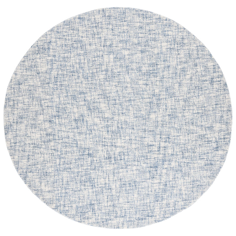 Raavi Hand Tufted Wool Cotton Abstract Rug in Blue/Ivory, Round 6'