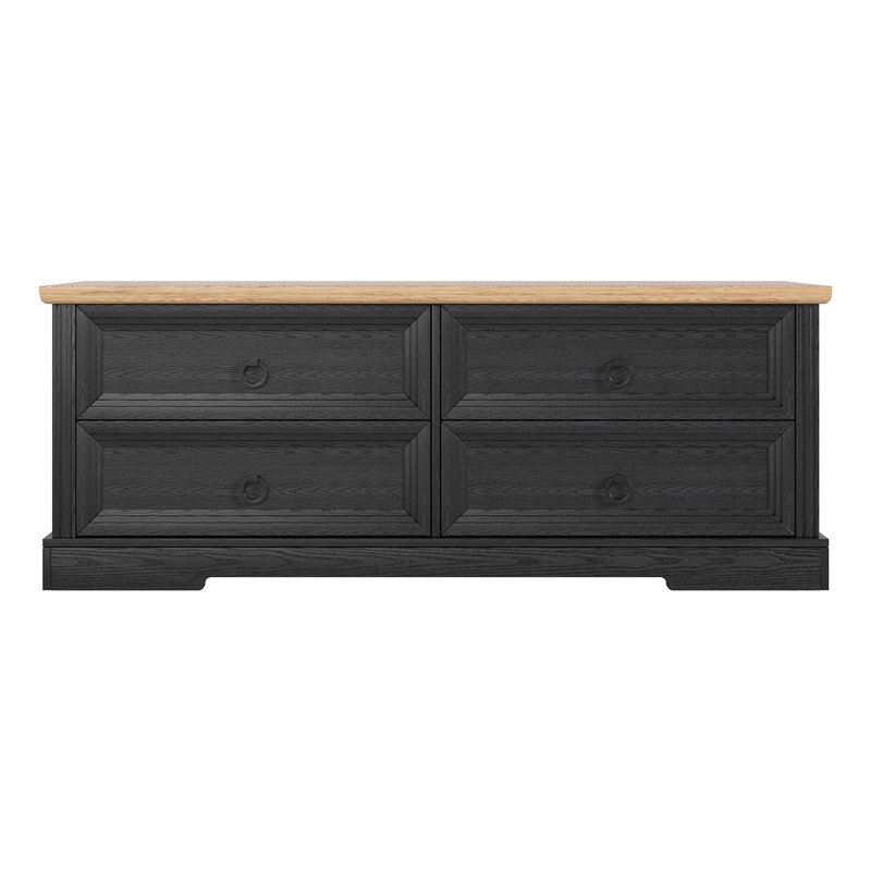 Table basse en bois rustique avec tiroirs, Noir, noir, noir, noir