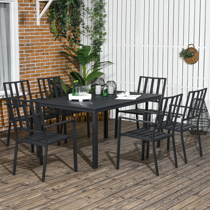 Amillie 6 - Person Steel Patio Dining Set Umbrella Hole Included Rectangular Table