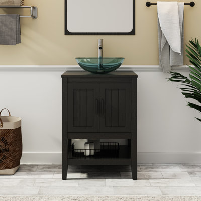 Ensemble de meuble-lavabo simple 24 po avec lavabo vasque, robinet et drain Sharee, assemblage requis