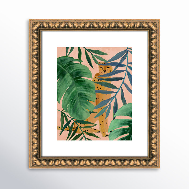 Allie Silent Jungle - reproduction d'art, Papier avec cadre à perles dorées, H 15 po x l 13 po x P 1,13 po