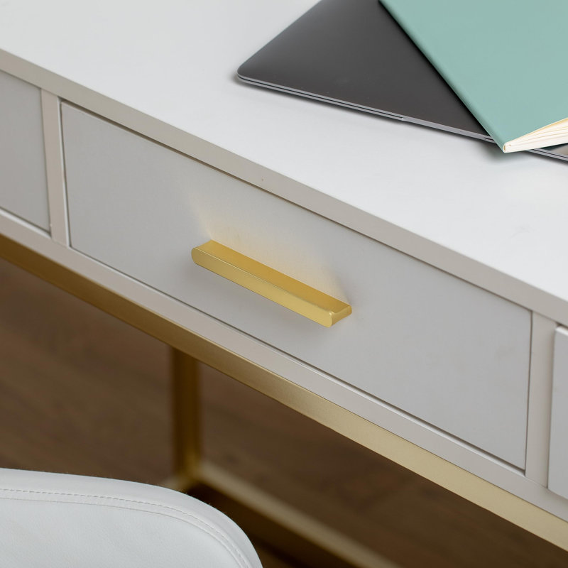 Bureau à domicile 3 tiroirs Martha Stewart, Blanc / laiton poli