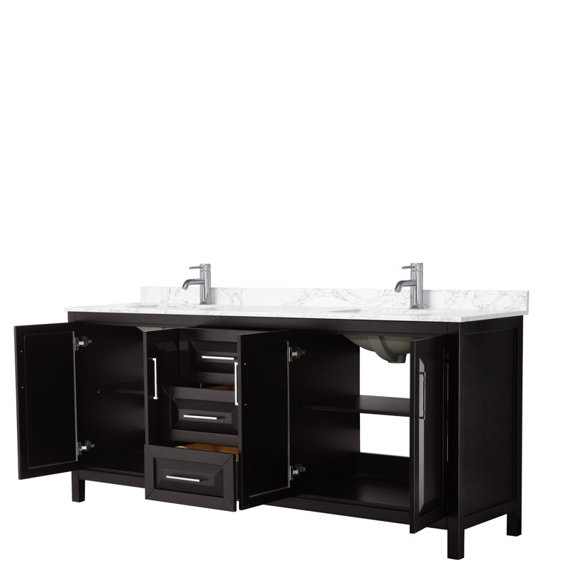 Ensemble de meuble-lavabo double 80 po Daria, Espresso foncé, Chrome poli