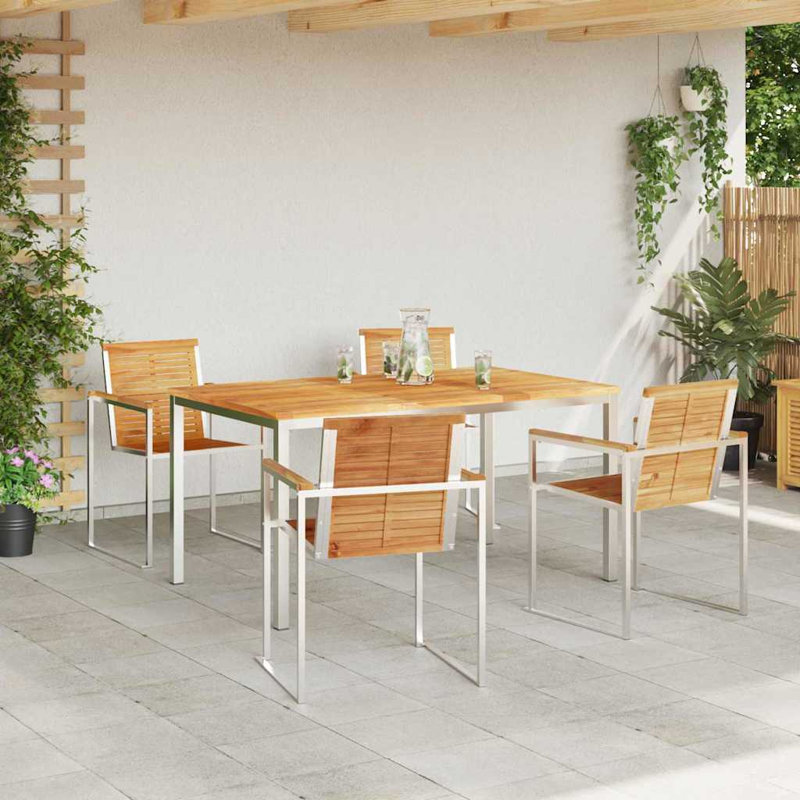 5 Piece Garden Dining Set Solid Wood Teak, 75cm H x 150cm W x 90cm D