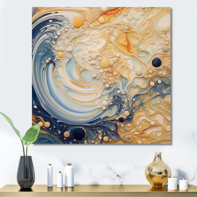 Crème, astrologie, nébuleuse marbre II - formes abstraites sur toile, Toile tendue, H 24 po x l 24 po x P 1 po