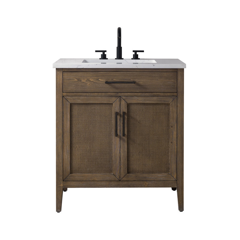 Sebastiano 30'' Single Bathroom Vanity with Engineered Stone Top, Antique Brown/Antique Copper