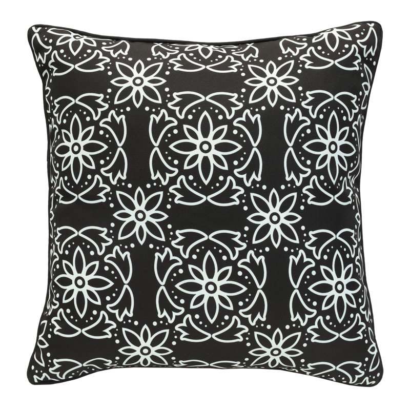 Ebony Medallion 18" Square Outdoor Decorative Pillow in Black