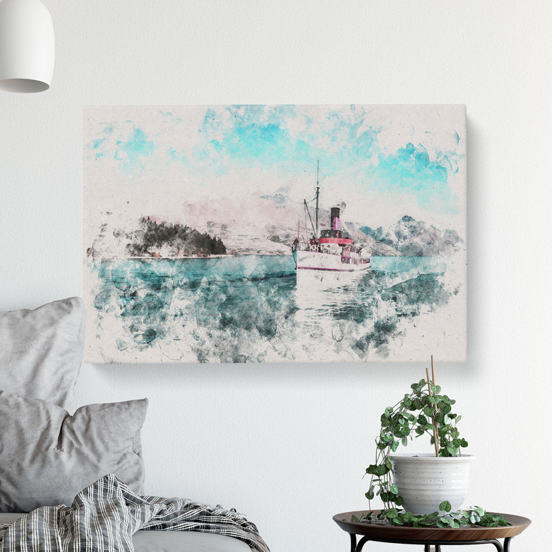 Boat On The Lake In New Zealand - Wrapped Canvas, 50cm H x 76cm W x 3cm D
