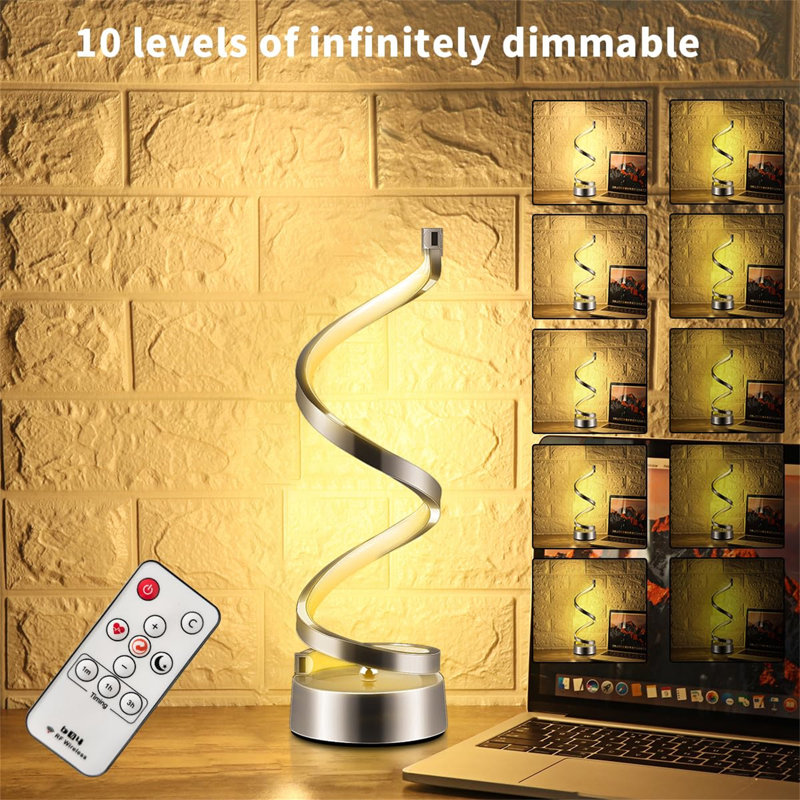 Spiral LED Table Lamp With Remote Control, Three Color Dimmable Bedside Lamp With Timer, 2 Lighting Modes, Modern Minimalist Design Desk Lamp,Suitable For Living Room,Bedroom And Desk